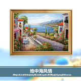 手绘油画 欧式地中海风格玄关餐厅壁画 客厅海风景挂画装饰画