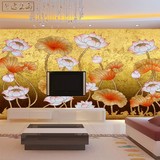 大型壁画 无缝客厅电视沙发玄关卧室背景墙纸壁纸 金色佛教莲花