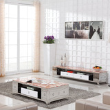 现代不锈钢简约茶几 钢化玻璃大理石面长方形 小户型客厅时尚组合