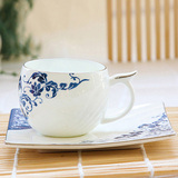 奶杯水杯 中式咖啡杯碟套装唐山骨瓷茶杯碟青花茶具茶杯茶碟包邮