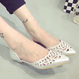 韩国甜美镂空透气浅口尖头鞋低跟细跟单鞋 时尚中空银色小跟女鞋