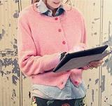 韩国正品代购女装 2016春秋新款单排扣圆领开襟长袖毛衣针织衫
