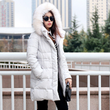 冬女装外贸出口韩国专柜正品OL貉子毛领加厚保暖中长鸭绒羽绒服