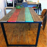 美式高品质复古做旧彩色桌椅组合铁艺实木酒吧餐桌咖啡电脑书桌