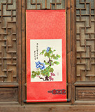 牡丹花开洛阳红色刺绣卷轴有新意的礼品小型挂画中国特色商务礼品