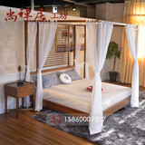 新中式全实木床高端样板房别墅酒店架子床时尚复古双人床定制家具