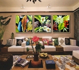 东南亚风格装饰画纯手绘植物挂画芭蕉叶花卉三联泰式客厅酒店会所
