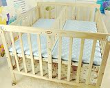 带摇篮储物柜可变书桌十四省包邮双胞胎婴儿床无漆加宽长实木童床