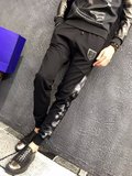2016新款男士韩版修身休闲裤3D印花网格拼接个性秋冬卫裤运动裤