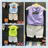 童装男童套装夏装2016新款韩版儿童无袖背心衬衫宝宝短裤两件套潮