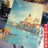 水城威尼斯 世界风景怀旧复古牛皮纸酒吧咖啡厅海报装饰画芯挂画