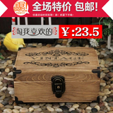 zakka日记本木盒子 带铁角明信片首饰盒 木色桌面带锁秘密收纳盒