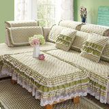 欧式时尚沙发垫布艺四季通用格子坐垫防滑加厚绿色沙发巾套罩定做