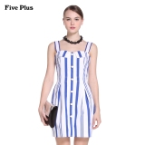 Five Plus2016新品女夏装气质条纹棉质高腰吊带连衣裙2HL2083110