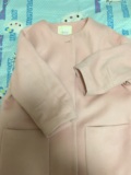 拉夏贝尔modifier专柜正品粉色茧型8分袖中长款毛呢大衣