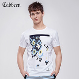 卡宾夏季新款男装 几何印花修身男士纯棉短袖T恤B/3162132062