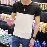 夏装新款字母印花男士拼色圆领短袖T恤韩版修身青少年透气短88