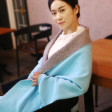 2015韩版秋冬新款女针织开衫流苏羊绒围巾带袖披肩两用加厚外套
