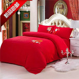 床上用品老粗布四件套纯棉结婚全棉大红色1.8m/2m床