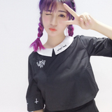 夏季女装日系软妹娃娃领宽松休闲短款短袖衬衫韩版学生衬衣jk上衣