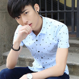 2016森馬夏季新款韩版男装休闲短袖衬衫修身时尚潮流衬衣
