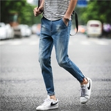 夏季薄款牛仔裤男小脚修身型显瘦腿青少年韩版男士简约弹力长裤潮