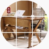 宜家实木电脑桌 台式家用组装双人实木书桌简约现代电脑桌带书架