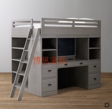 美式新款实木多功能儿童床带护栏储物柜梯柜简约书桌床组合床定制
