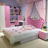 儿童床女孩公主床1.2 1.5米儿童房欧式家具布艺床单人床 储物床