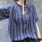 欧洲站2016夏装新款欧货 宽松显瘦条纹立领短款衬衫女上衣短袖潮