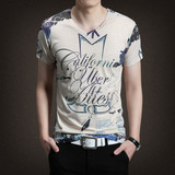 CS品牌夏款韩版修身丝光棉加大码男短袖T恤3D印花纯棉半袖体恤衫