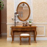 美式全实木梳妆台 欧式小户型古典纯实木化妆台1.2米书桌书柜