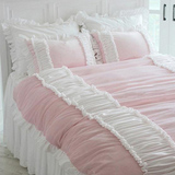 韩国代购床上用品公主粉白色荷叶边短绒冬季四件套超柔短毛绒床品