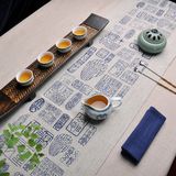 CDH包邮大号印章茶垫中式手工棉麻布桌旗蜡染风茶席禅意桌布茶具
