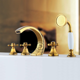 欧式仿古全铜金色台下盆龙头浴缸分体五件套龙头冷热水龙头钛金