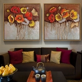泰式金箔油画东南亚风格卧室客厅电视背景墙装饰画方形花卉直销