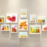 果汁饮品照片墙奶茶店甜品店装饰壁画鲜榨汁挂画橙汁版画相框组合
