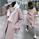 韩国宽松气质学院风毛呢外套中长款茧型驼粉色羊毛呢子大衣