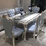 欧式餐桌真皮餐椅组合美式实木长饭桌1.6米别墅客厅法式餐桌椅6人