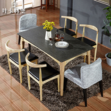 美式大理石餐桌火烧石小户型家用饭桌现代简约北欧实木餐桌椅组合