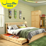 简莱克松木儿童床1.2米1.5全实木床男孩单人床带抽屉储物家具H-C6