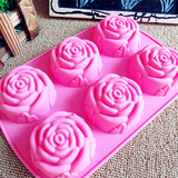 diy6连大玫瑰花硅胶模具 烘焙花型蛋糕模具 果冻布丁手工皂立体模