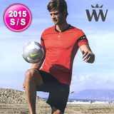韩国代购15款WIFFWAFF羽毛球服 男士套装 红色圆领短袖T恤+短裤