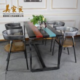 美式复古铁艺实木餐桌椅组合 西餐快餐店咖啡厅桌椅主题餐厅家具