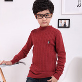 男童毛衣童装秋冬款 大童打底线衫半高领黑白红色圆领儿童针织衫