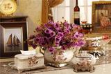 欧式陶瓷花瓶摆件仿真花套装 复古家居餐桌客厅玄关摆件三件套装
