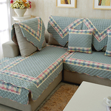 超值春季现代中式四季纯棉防滑沙发垫飘窗垫布艺罩扶手靠背巾格子