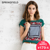 springfield欧洲西班牙大牌秋冬新品时尚印花女装短袖T恤
