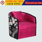 新中式沙发椅桃园布艺沙发组合围椅 实木沙发椅 印画单人沙发现货