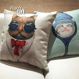 日式领结猫咪棉麻抱枕卡通可爱漫画靠垫家居飘窗腰枕原创抱枕套